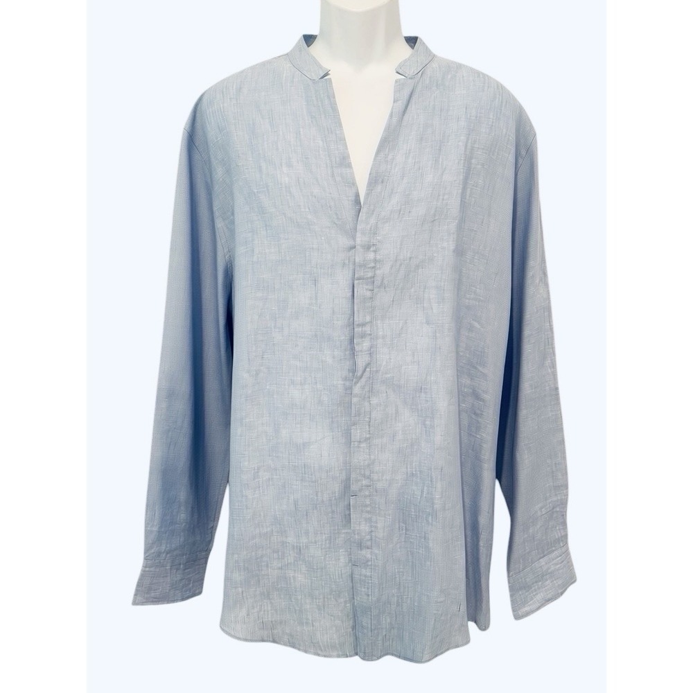 Baird McNutt Murano Linen Tunic Shirt XLT Lt Blue Hidden Button Roll Tab Sleeve